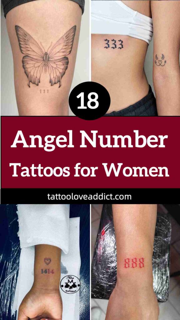 collage of angel number tattoo ideas for women