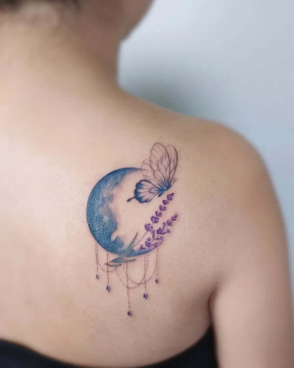 Butterfly And Moon Tattoo