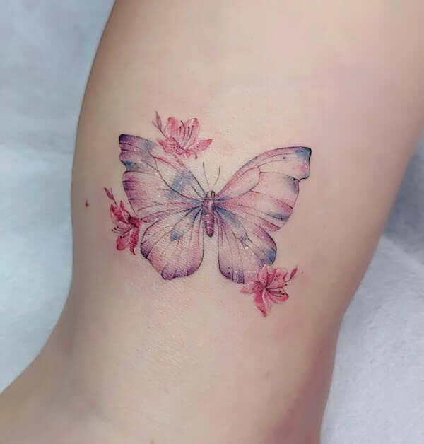 Pink Watercolor Butterfly Tattoo