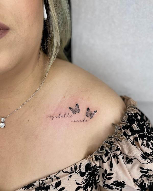 Butterfly And Words Colarbone Tattoo
