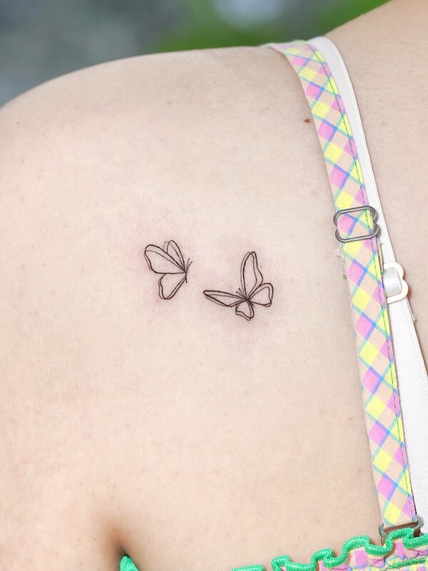 Minimalist Shoulder Two Butterflies Tattoo
