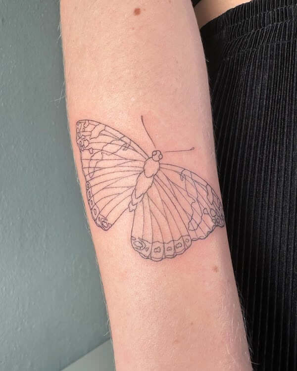 Upper Arm Line Butterfly Tattoo
