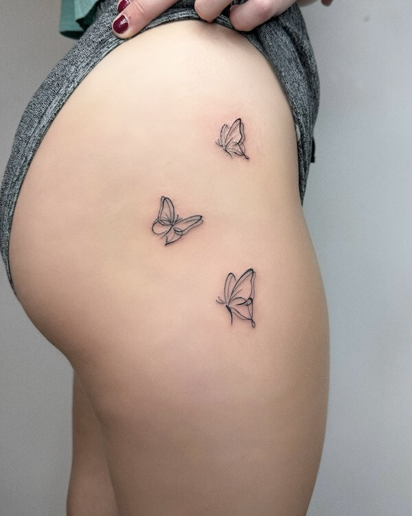 Three Tiny Butterflies Hip Tattoos