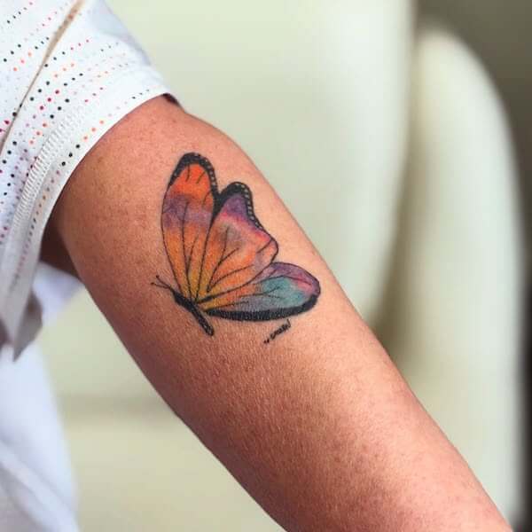 Arm Colorful Watercolor Butterfly Tattoo