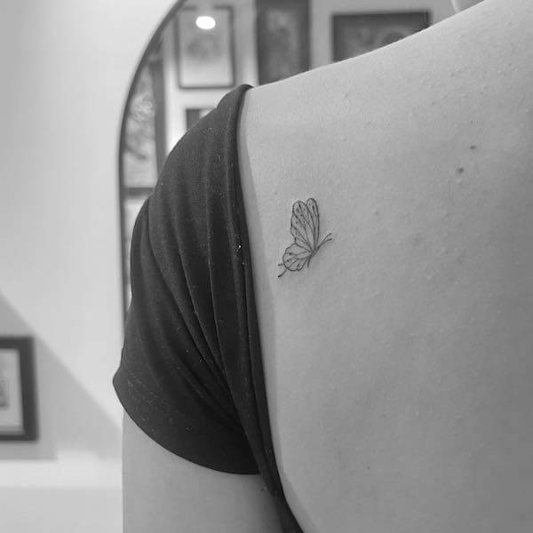 Minimalist Small Butterfly Shoulder Tattoo