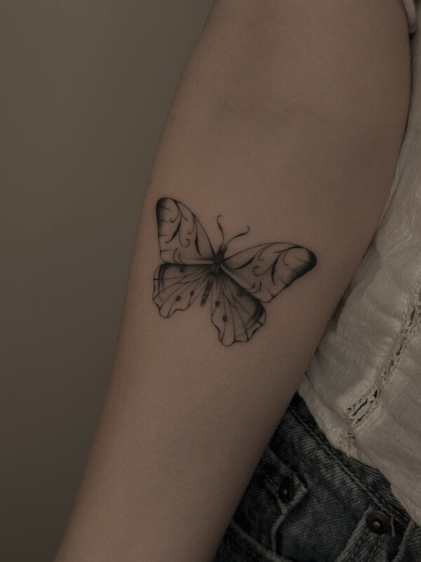 Upper Arm Classic Black Butterfly Tattoo