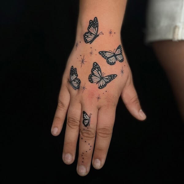 Hand Butterfly Swarm Dance Tattoo