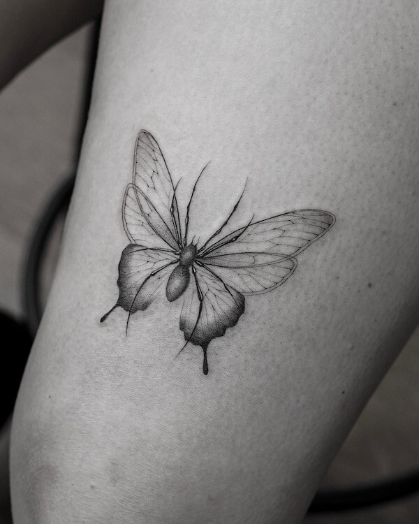Unique Butterfly Thigh Tattoo
