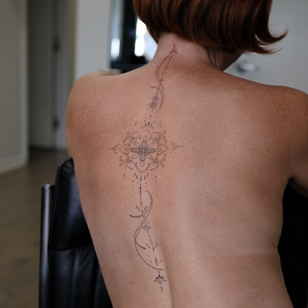 Exquisite Mandala Spine Tattoo