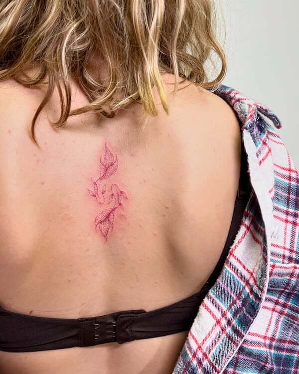 Red Double Fish Spine Tattoo