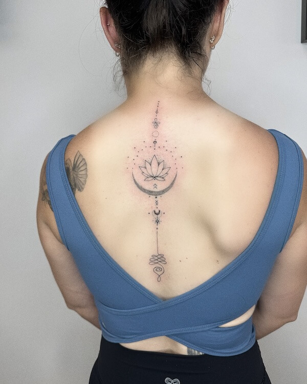 Lotus Elegance Spine Tattoo