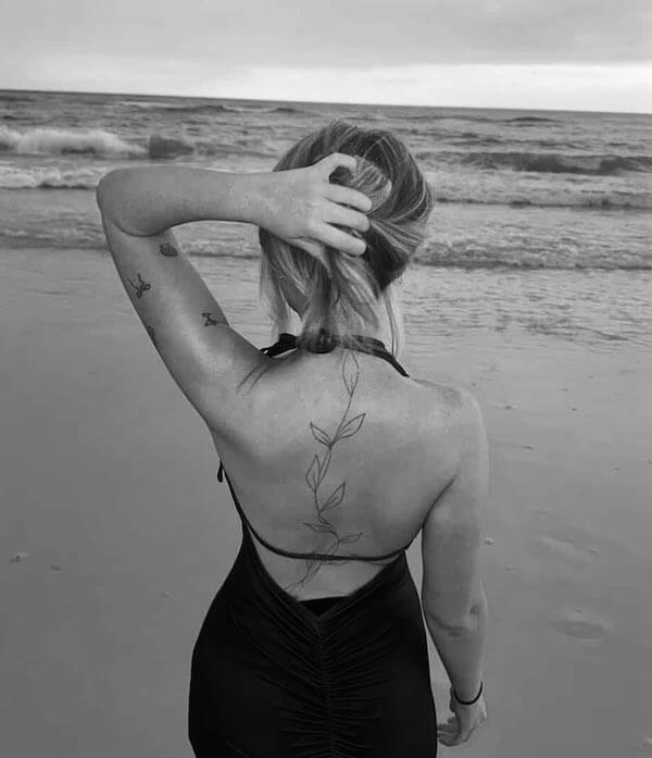 Vine Spine Fine Line Tattoo