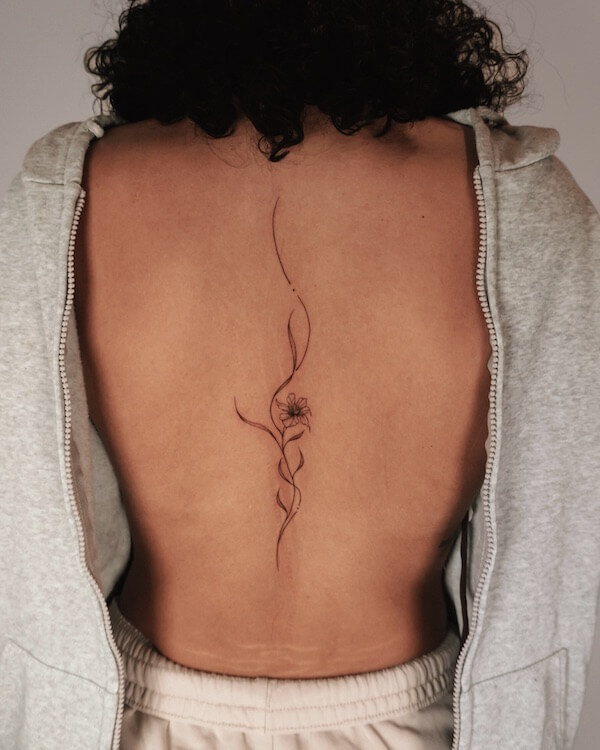 Flowing Floral Spine Tattoo