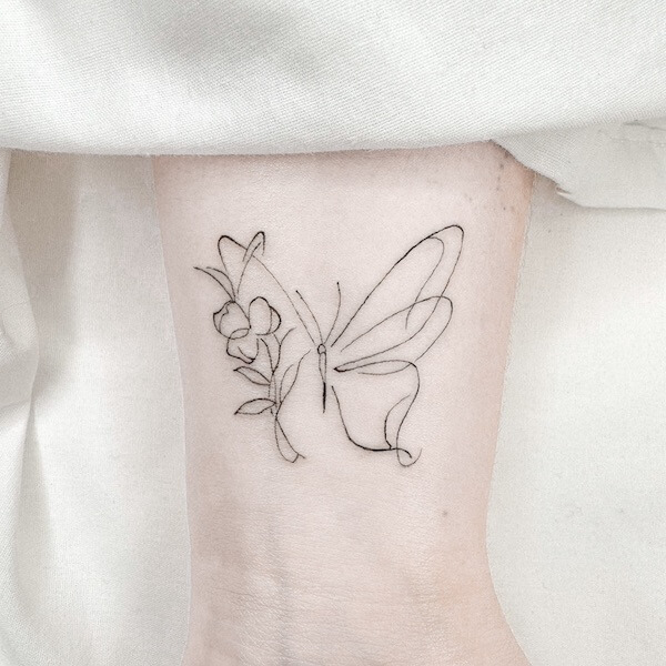 Flowing Line Butterfly Tattoo