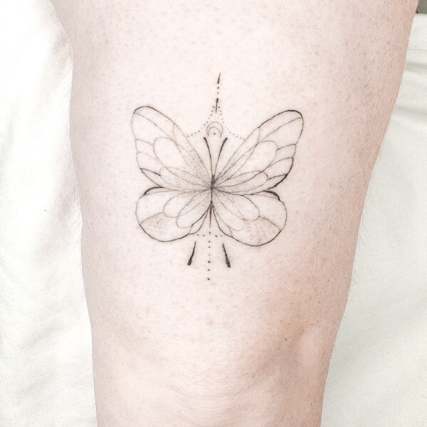 Beautiful Butterfly Single Line Black Tattoo