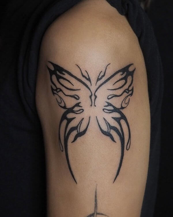 Black Tribal Butterfly Tattoo