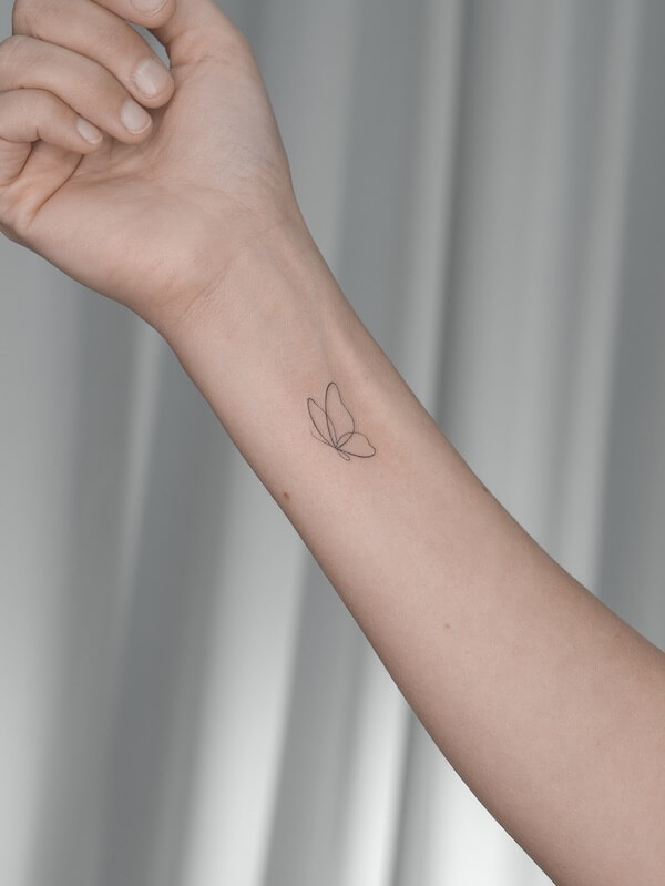 Forearm Fine Line Minimalist Butterfly Tattoo