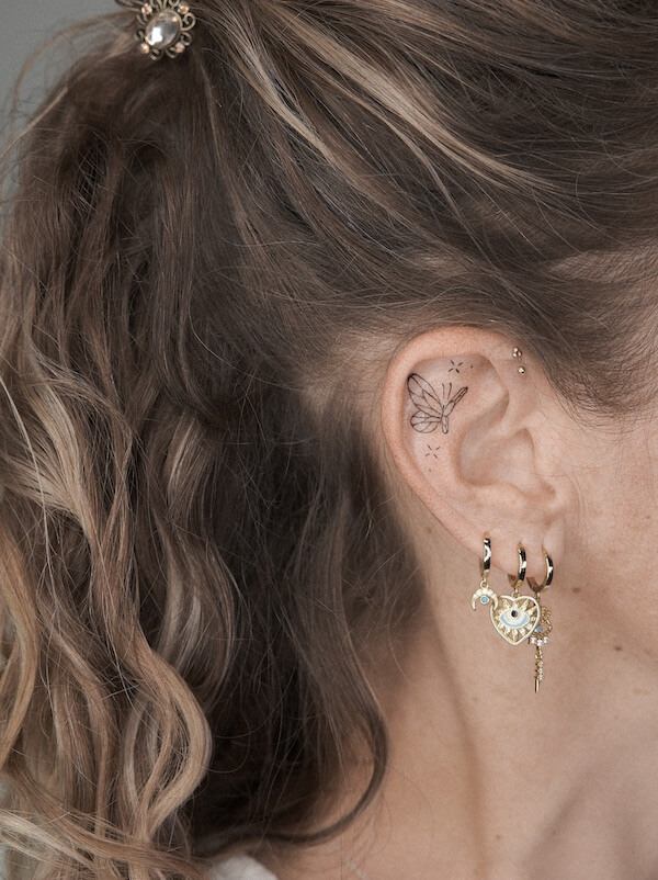 Ear Dainty Butterfly Tattoo