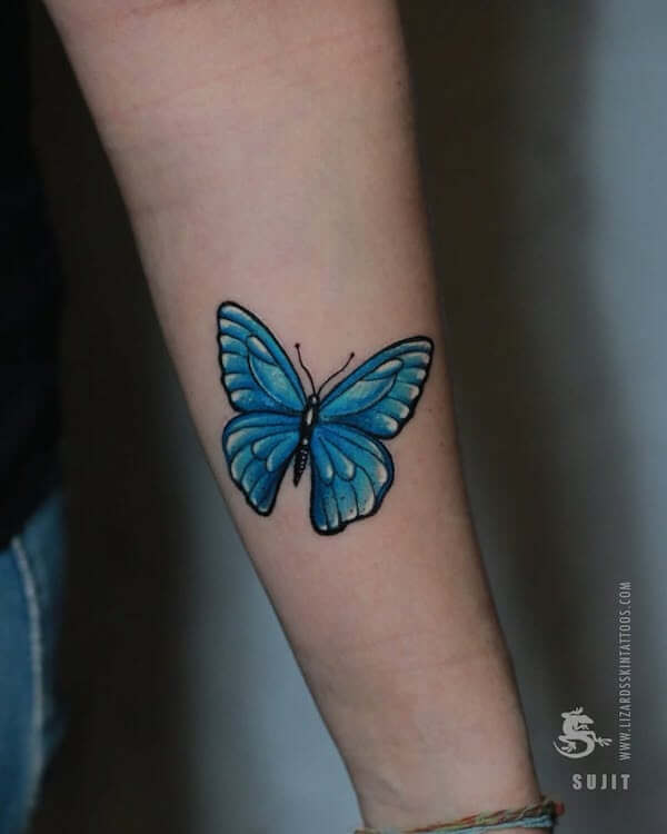Beautiful Blue Butterfly Arm Tattoo