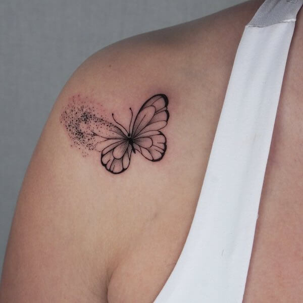 Shoulder Black Butterfly Vanishing Tattoo