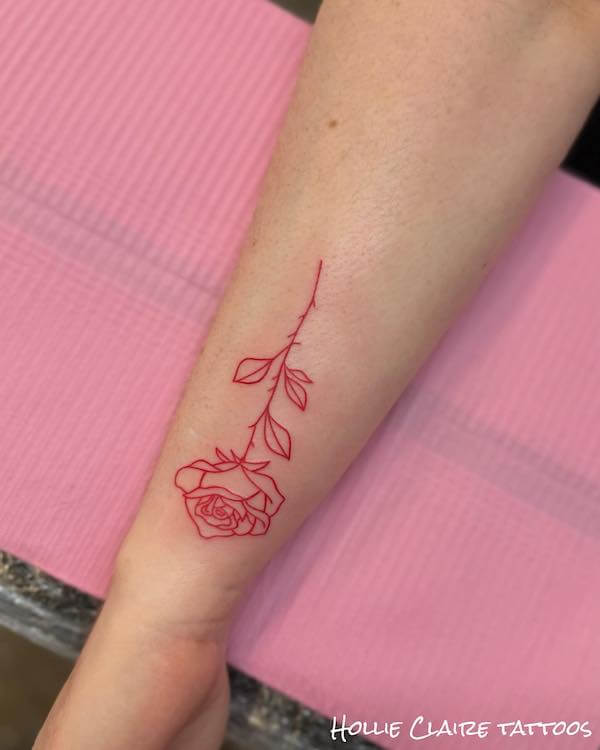 Red Line Rose Tattoo
