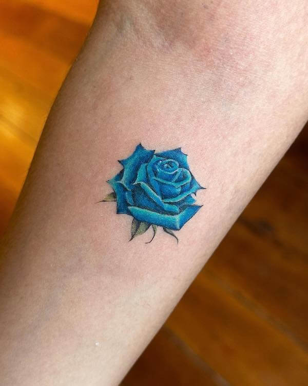 Blue Minimalist Rose Tattoo