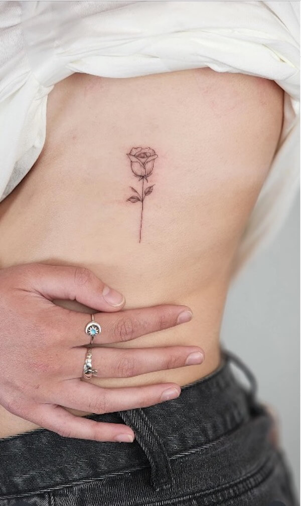 Delicate Small Rose Tattoo On The Side