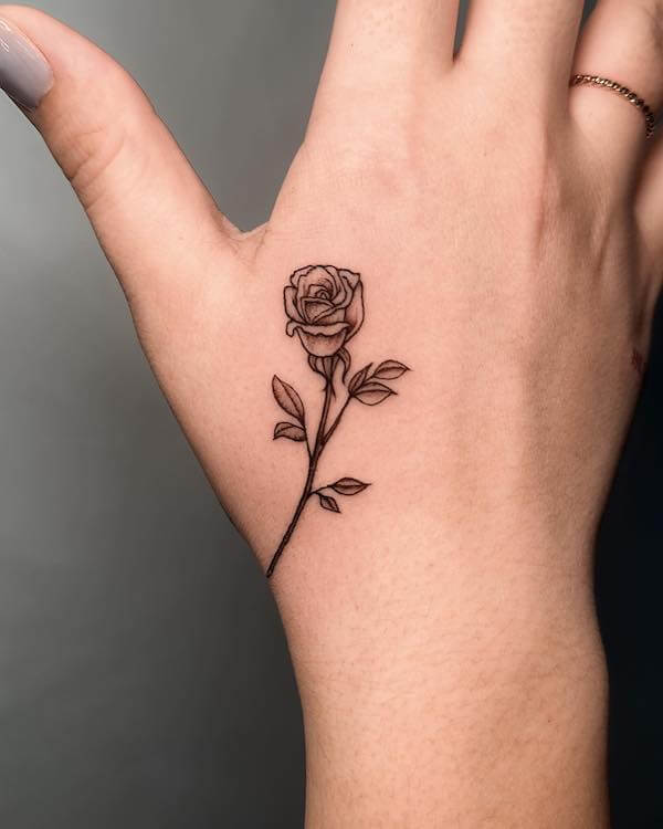 Hand Black Beautiful Rose Tattoo