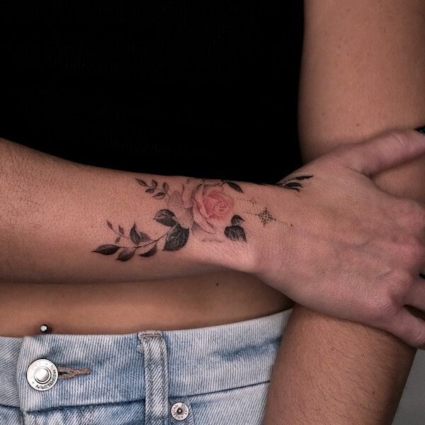 Red Rose Tattoo On Wrist