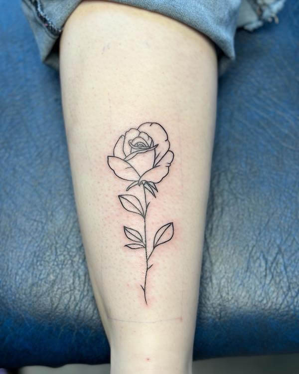 Black Line Rose Tattoo