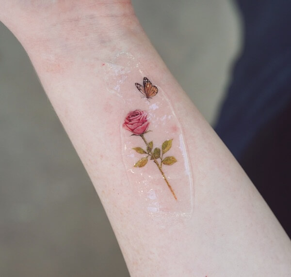 Red Rose And Butterfly Tattoo