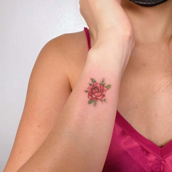 Forearm Red Rose Romantic Tattoo