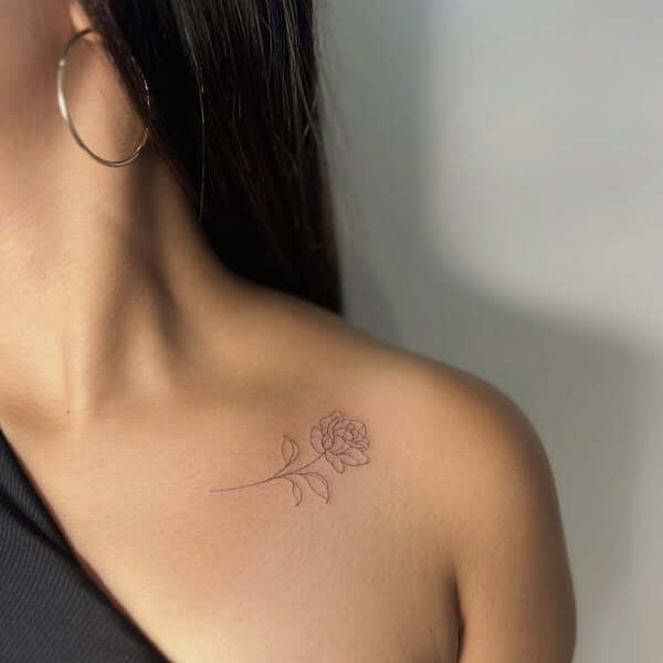 Minimalist Fine Line Collarbone Rose Tattoo