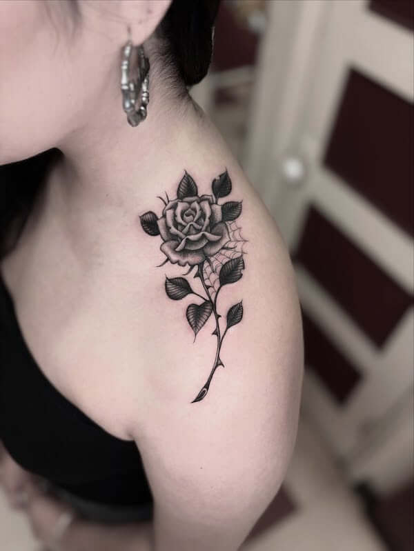 Neck And Shoulder Rose Tattoo