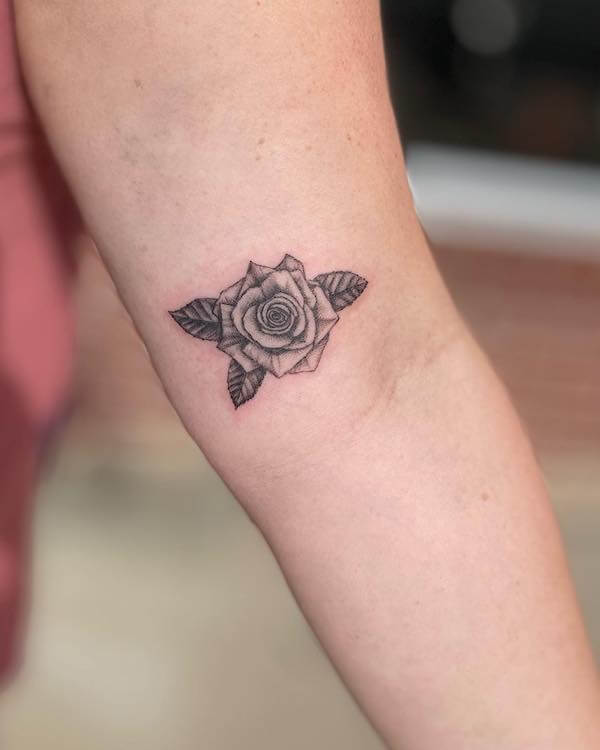 Upper Arm Black Elegant Rose Tattoo