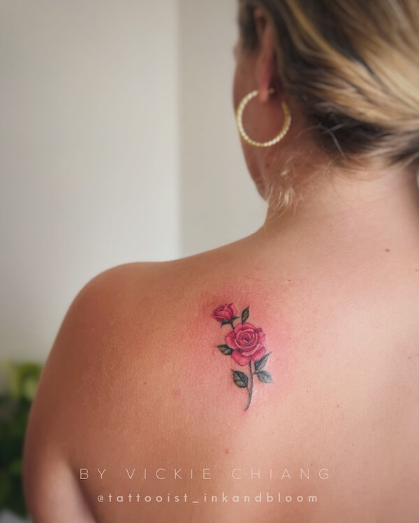 Red Shoulder Back Rose Tattoo