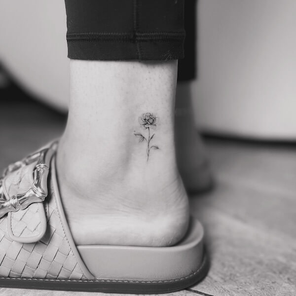 Delicate Ankle Rose Tattoo