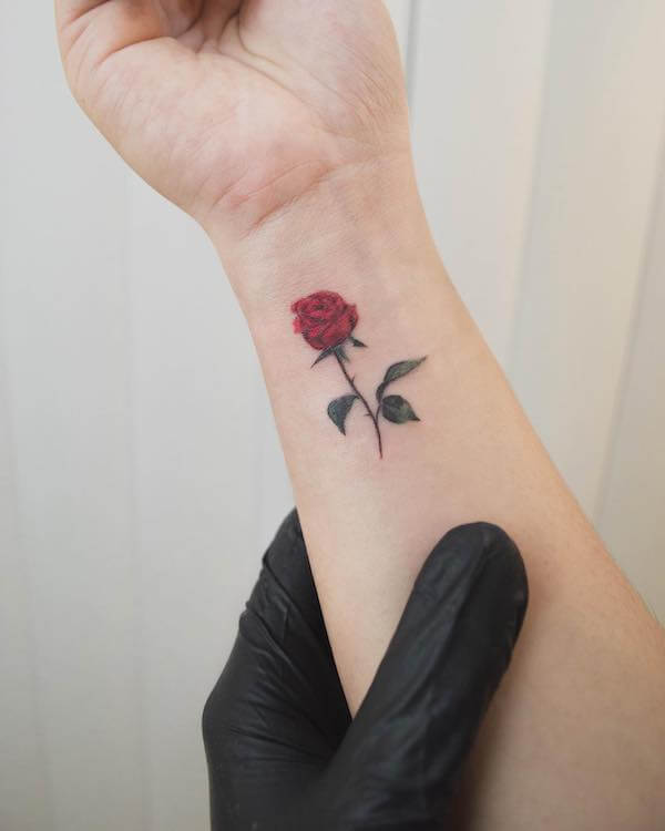 Classic Red Rose Wrist Tattoo