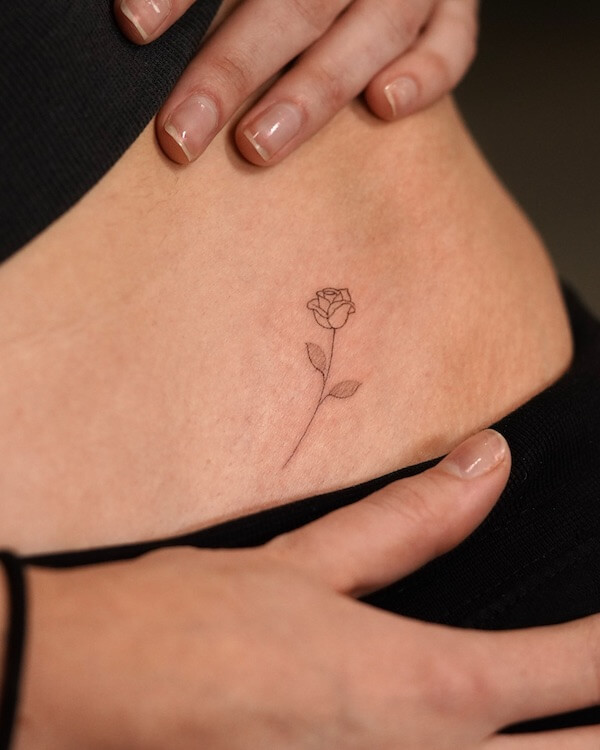 Minimalist Elegant Black Line Rose Tattoo