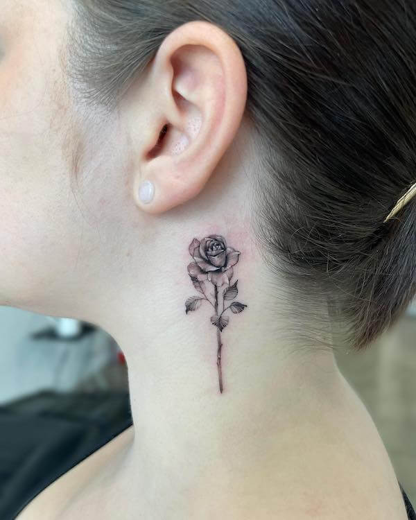 Behind The Ear Rose Tattoo