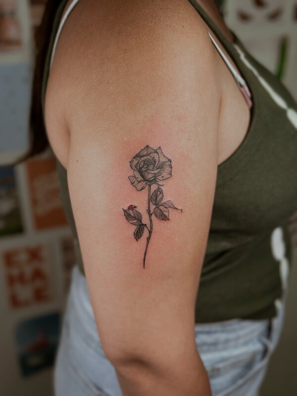 Upper Arm Rose Tattoo