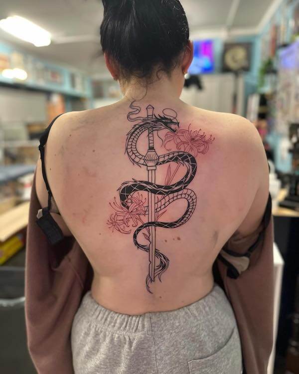 Snake And Sword Spine Tattoo
