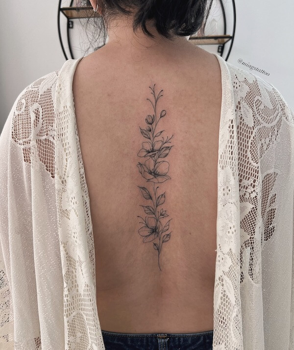 Black Elegant Floral Classic Spine Tattoo