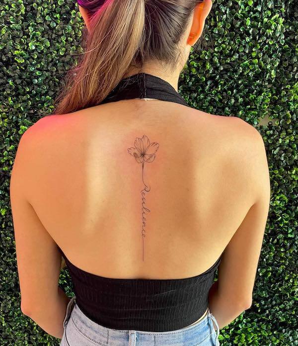 Elegant Floral And Script Spine Tattoo