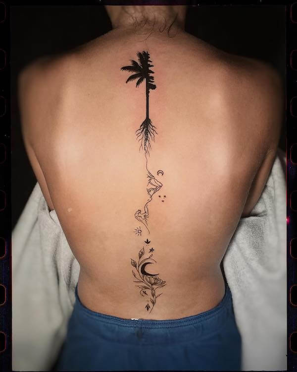 Natural Theme Spine Tattoo